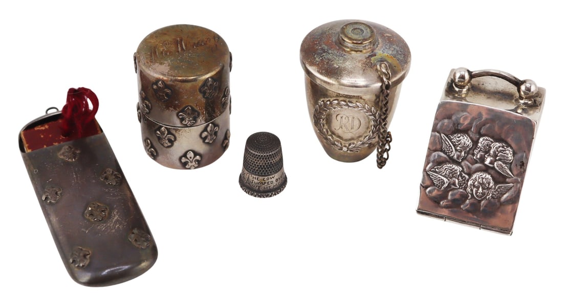 SILVER. Collection of (5) Silver Sewing Objects. (1 of 15)