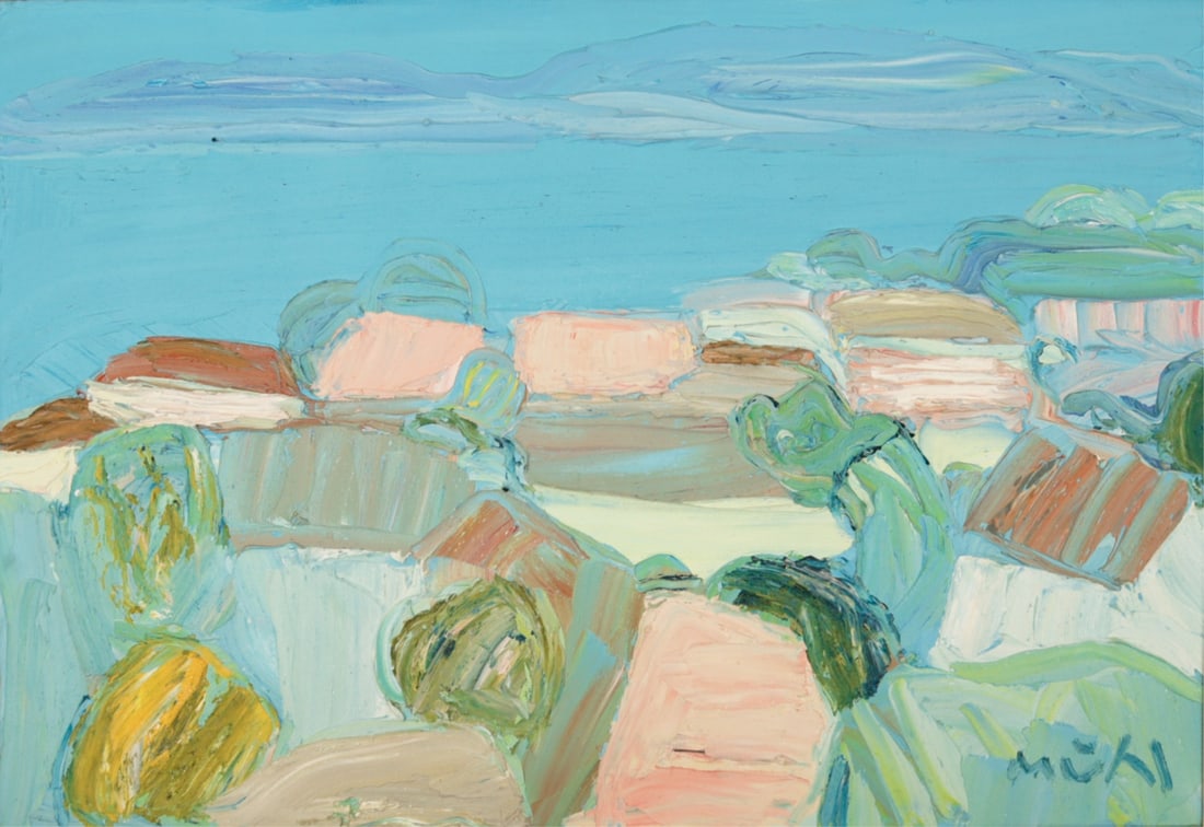 ROGER MUHL (FRENCH, 1929-2008).: 'Cap d'Antibes'. Oil on canvas. Signed lower right. Provenance: David B. Findlay Galleries. NYC. Property of a Mamaroneck, NY estate. Dimensions: 15" h x 21.75" w. Frame: 22.25" h x 28.
