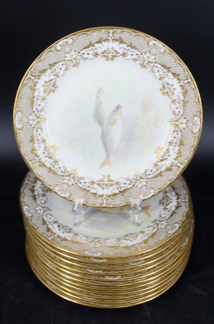 Royal Doulton Gilt Enamel Decorated Fish Plates. (1 of 4)