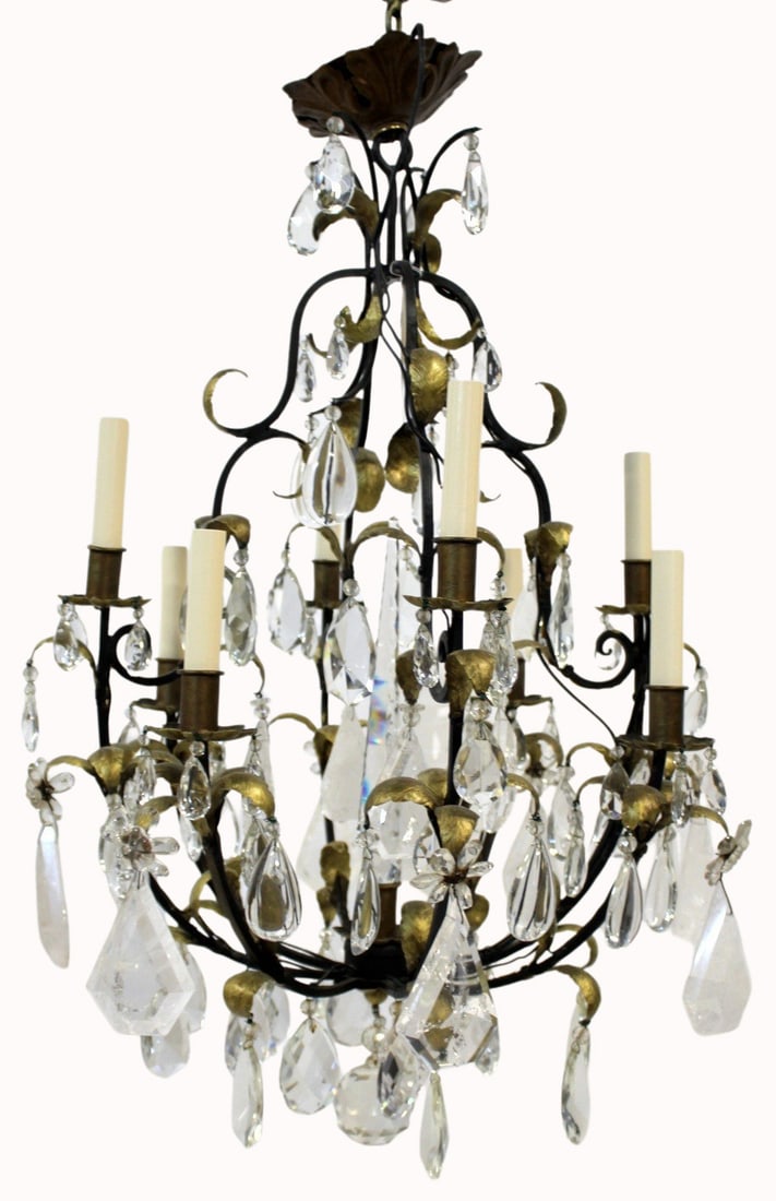 Vintage Skeleton Form Chandelier with Rock Crystal: Drops. From a Larchmont, NY estate. - Dimensions: 32" h x 19" dia.