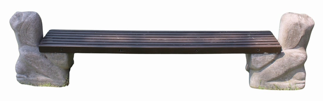 Vintage Art Deco Style Stone & Slatted Wood Bench. (1 of 5)