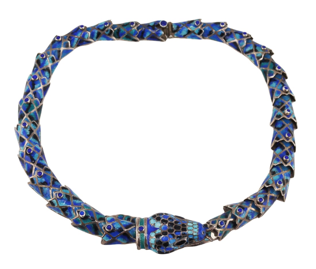 JEWELRY. Signed Sterling and Enamel Snake Necklace (1 of 10)