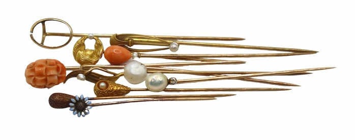 JEWELRY. (11) Assorted Gold Stickpins. (1 of 6)