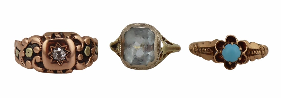 JEWELRY. Collection of (3) Antique Gold Rings. (1 of 13)