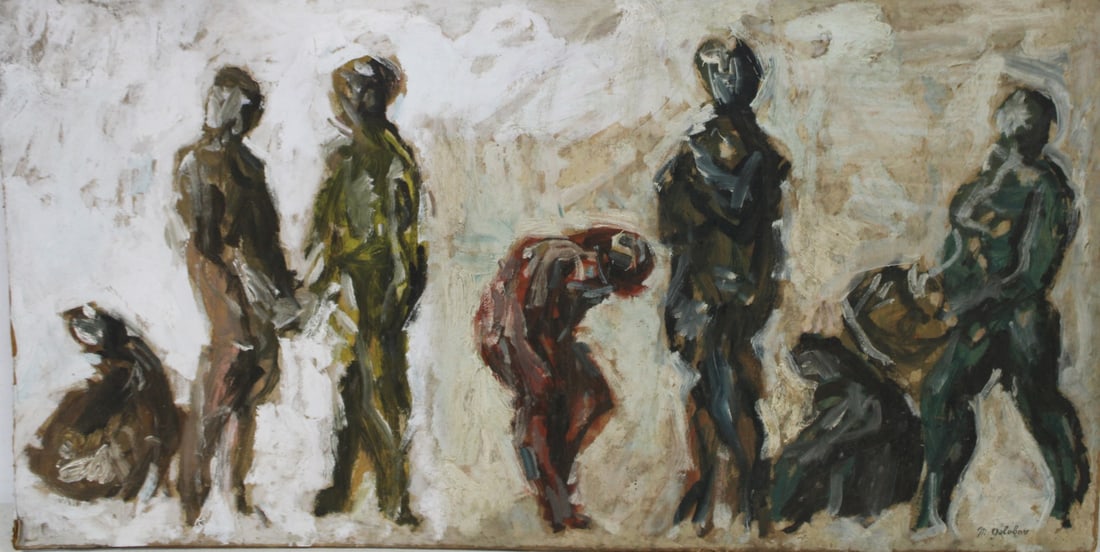 MAURICE GOLUBOV (Russian 1905 - 1987): People. Oil on boards. Signed lr rt. From a New Rochelle NY estate. - Dimensions: 20" x 40"