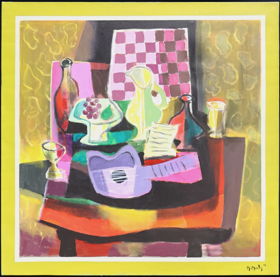 MARCEL MOULY (FRENCH, 1918-2008).: 'La Guitar Mouve' (The Purple Guitar). 1998. Oil on canvas. Signed and dated lower right. Verso: Signed, titled, and dated. Provenance: Purchased by the consignor at the Opera Gallery. Paris, France.
