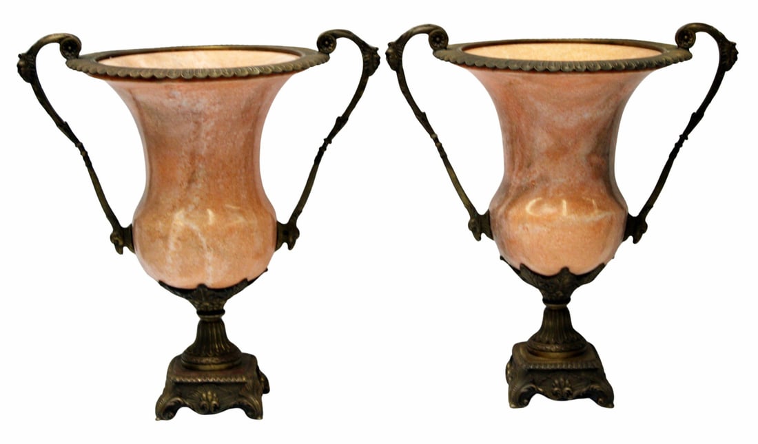 Vintage Pair of Bronze Mounted Marble Urns. (1 of 7)