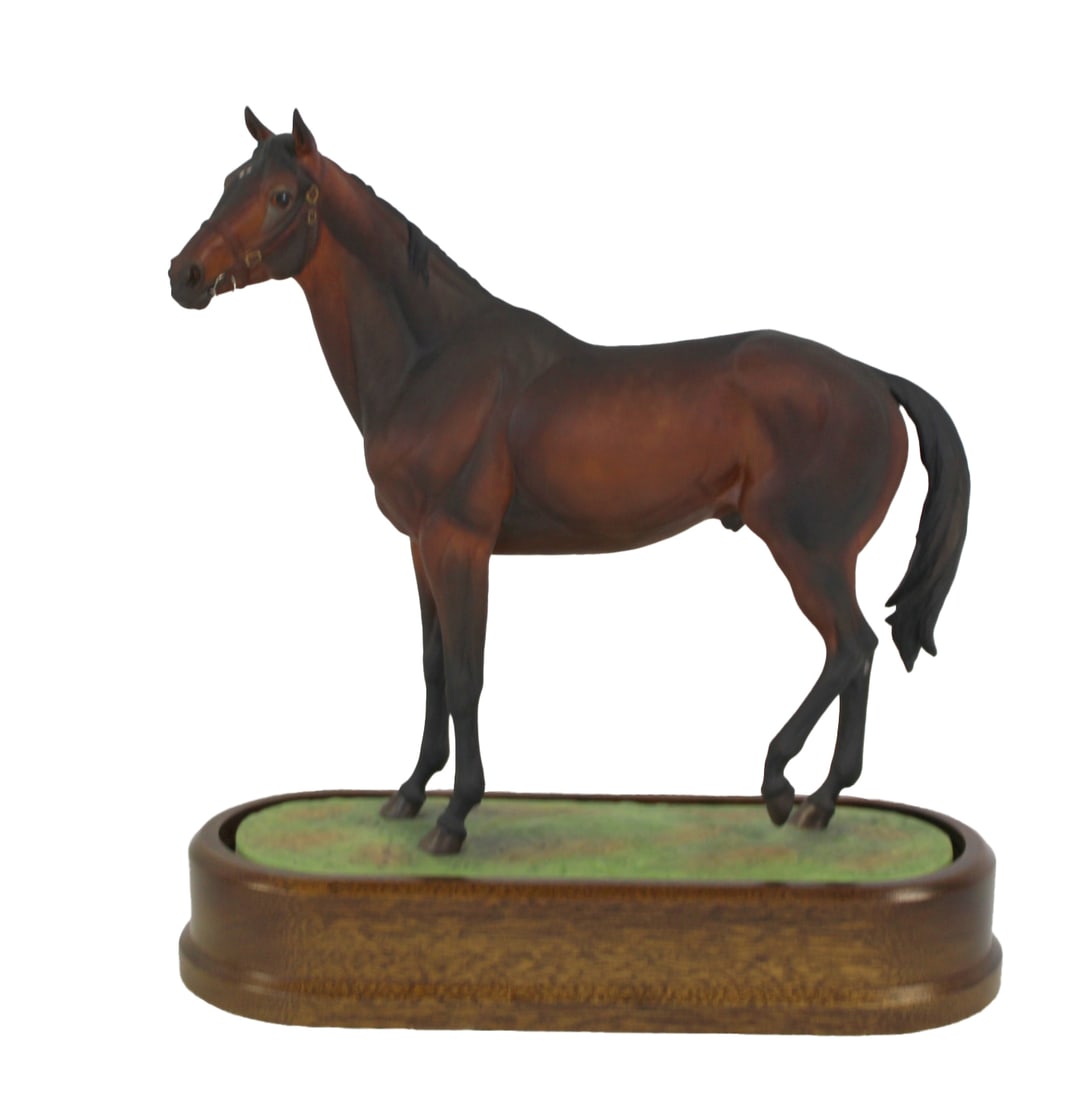Royal Worcester Porcelain "Mill Reef", Doris Lindn: Equestrian figure in matte porcelain modeled by the artist Doris Lindner and made by Royal Worcester circa 1974. Limited edition of 500 pieces. From a West 72 st NYC estate. - Dimensions: 10.5" h x 9"