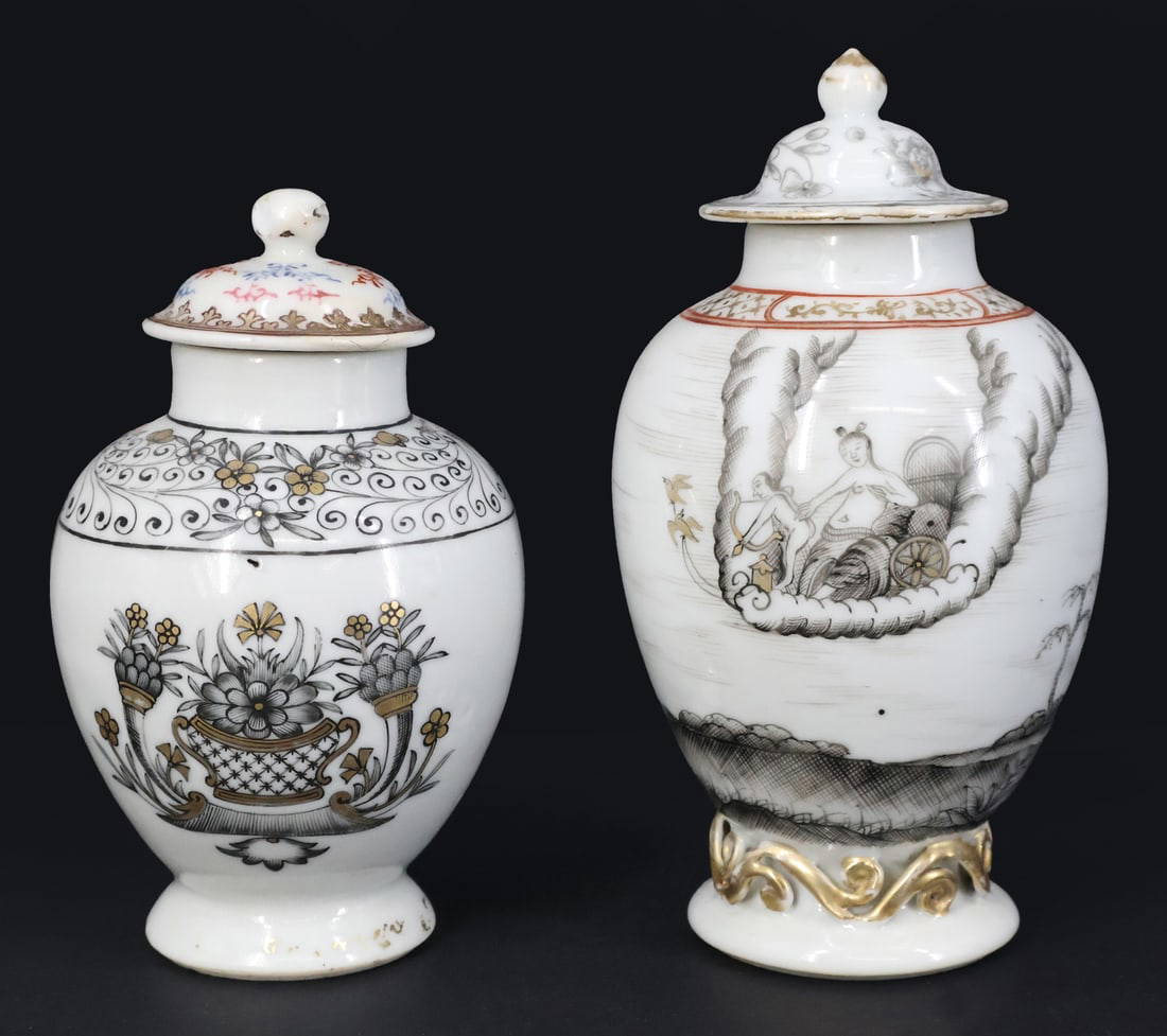 (2) Chinese Export Grisaille Jars.