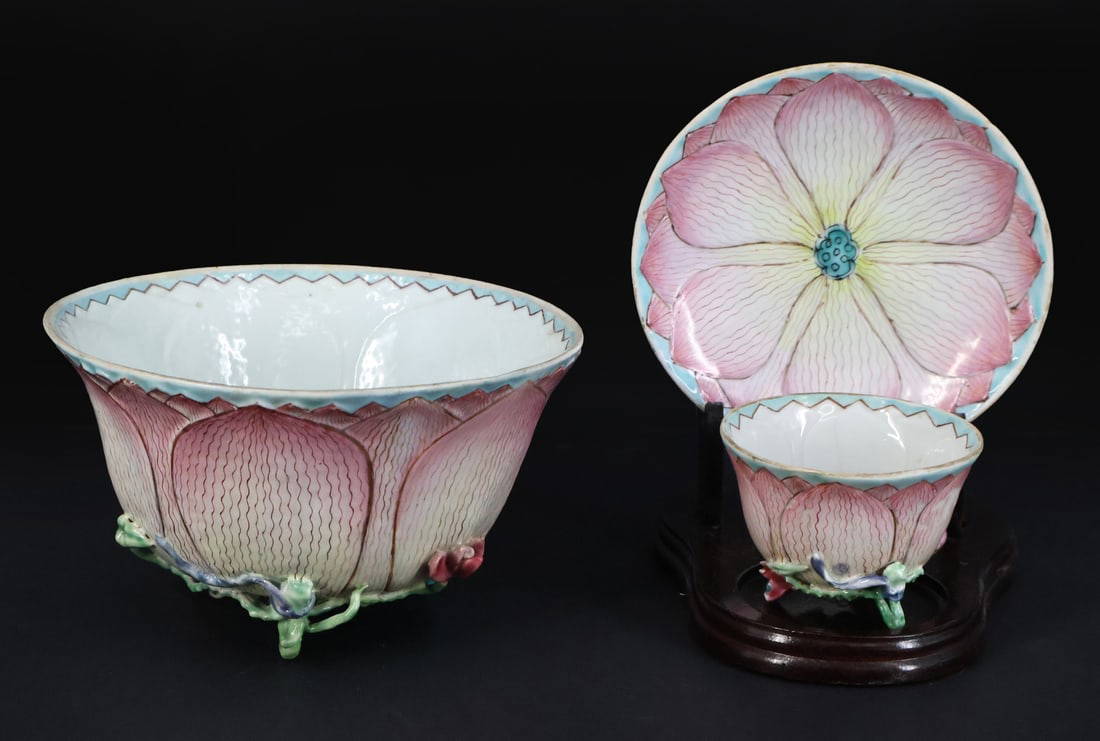 Chinese Lotus Bowl, Saucer, and Teacup.