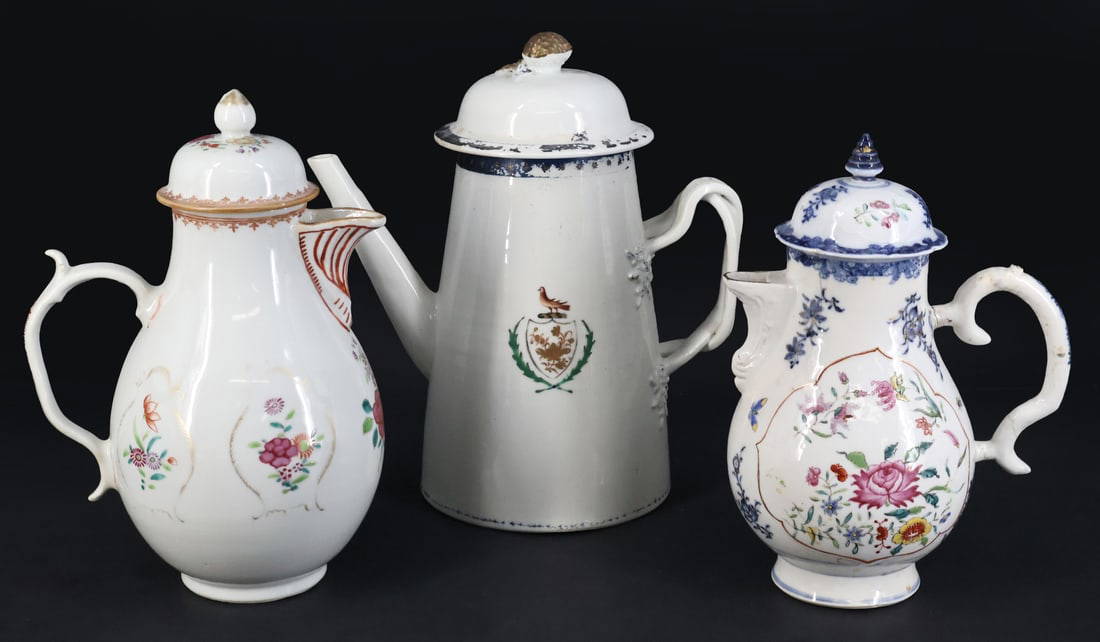 (3) Chinese Export Coffee Pots.