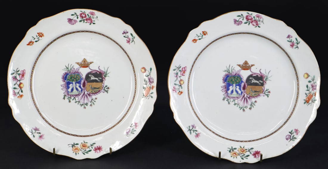 Pair of Chinese Armorial Plates.