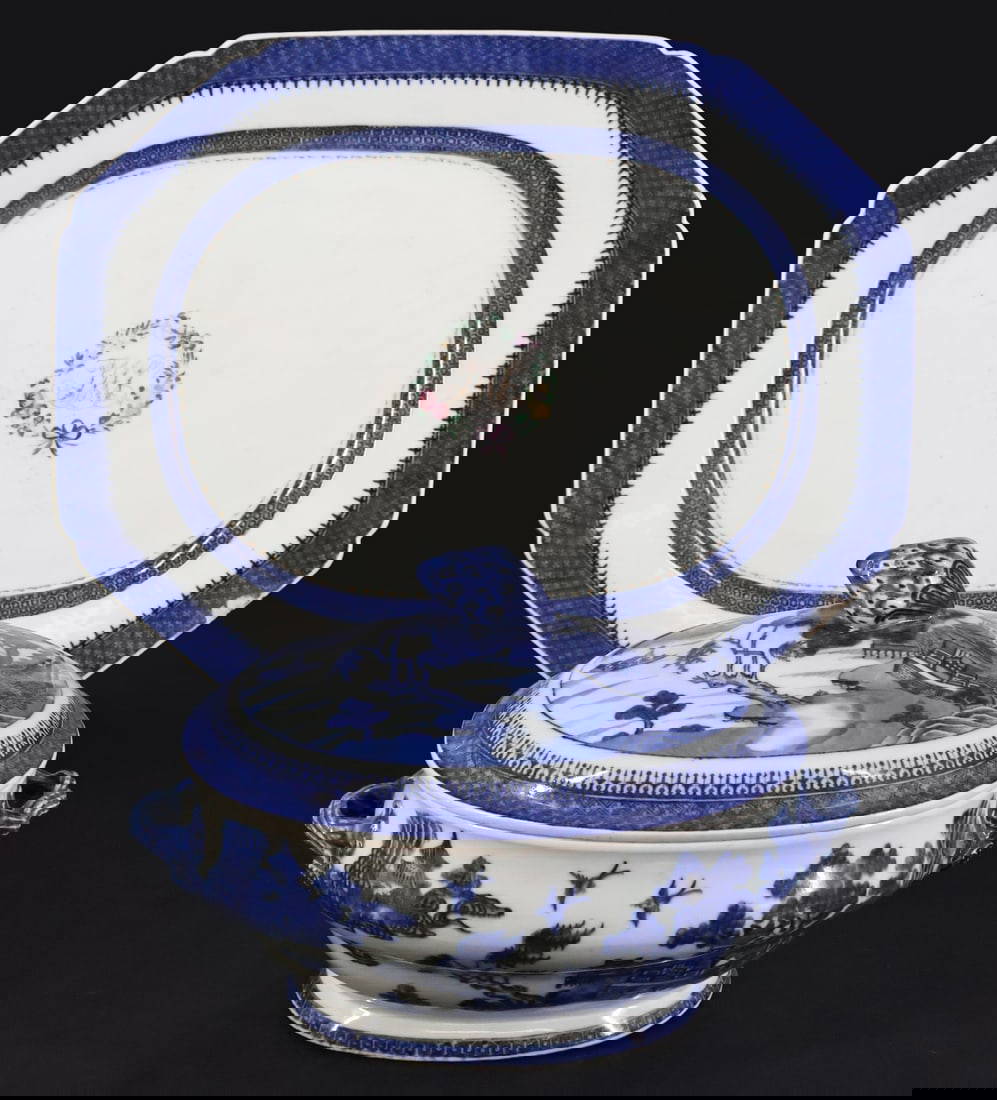 Chinese Blue and White Platter and Tureen.