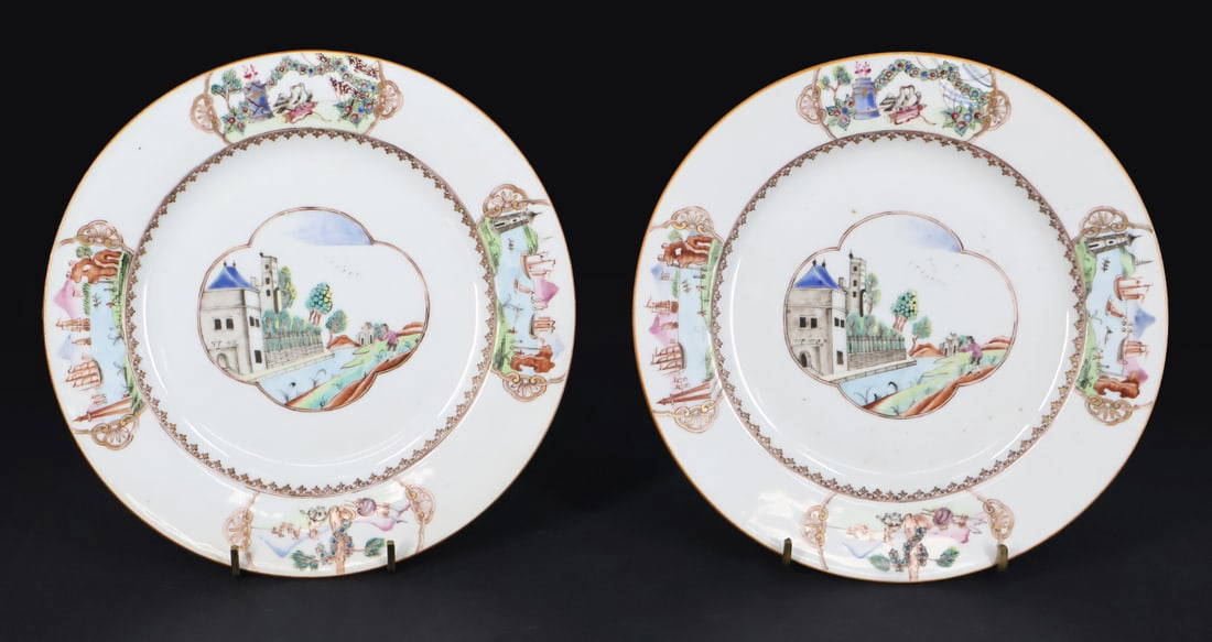 Pair of Chinese Export Landscape Plates.