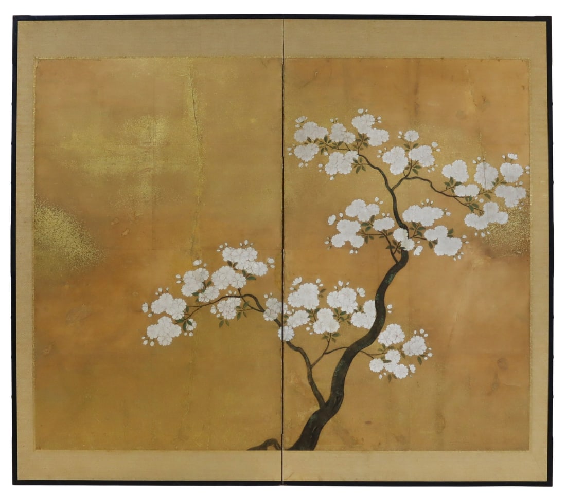 Ex-Bonhams 18th C Japanese Cherry Blossom Screen. (1 of 15)