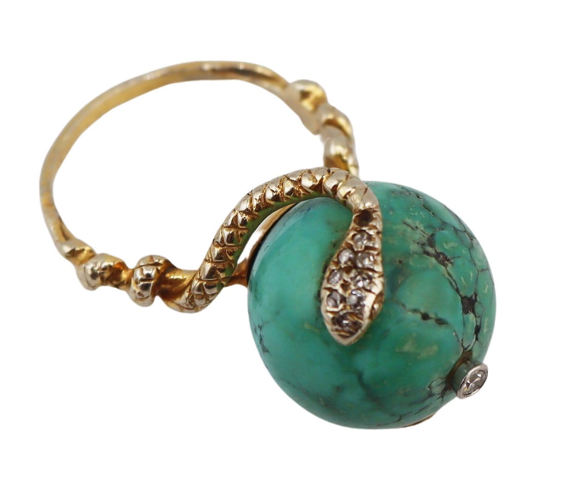 JEWELRY. Victorian Gold Diamond and Turquoise Ring (1 of 9)