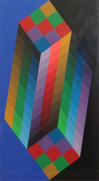 VASARELY, Victor. Op-Art Pencil Signed Silkscreen.: Signed lower right and numbered 247/300. Victor Vasarely, Hungarian, 1906 - 1997. From a Riverdale, NY collector. Dimensions: 35" high x 19.5" wide. Condition: Good, not examined out of frame.