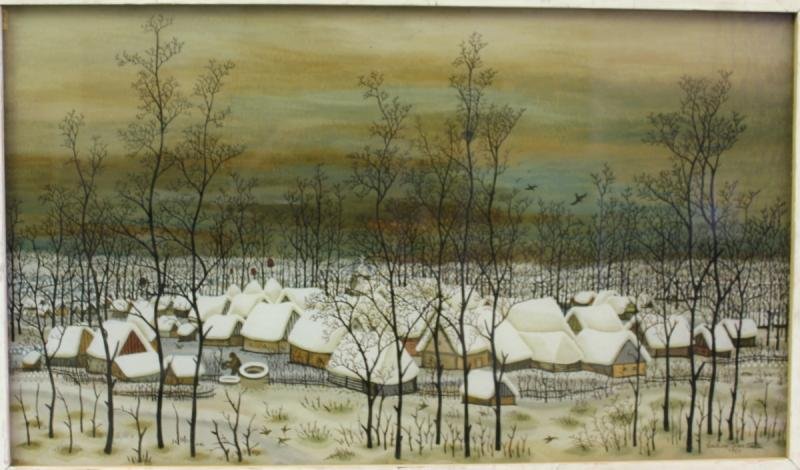 CROATA, Ivan Lackovic. Reverse Painting on Glass.: Signed and dated 1966 lower right. Ivan Lackovic Croata, Croatia, 1932-2004. Dimensions: Sight - 11.125" high x 19.125" wide.