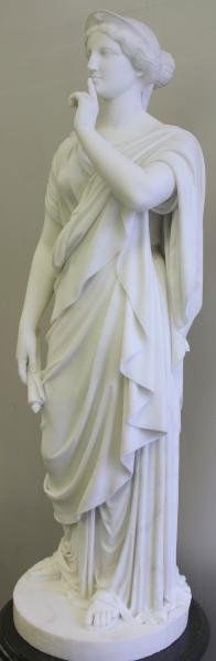 MOZIER, Joseph. 48" Marble Statue "TACITA.": Signed, titled & dated "Roma 186." Together with the original green marble pedestal. Joseph Mozier, American, active in Italy, 1812 - 1870. From a Syracuse, NY home. Dimensions: 78" high with pedestal