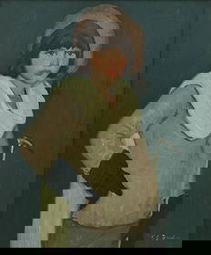 RAE SLOAN BREDIN (AMERICAN, 1880-1933).: 'Jean'. Oil on canvas. Signed lower right. Verso: Signed, titled and inscribed on canvas. Exhibition: Painters and Sculptors Gallery Association, No. 4482, Grand Central Art Galleries, NYC. Note: Jean