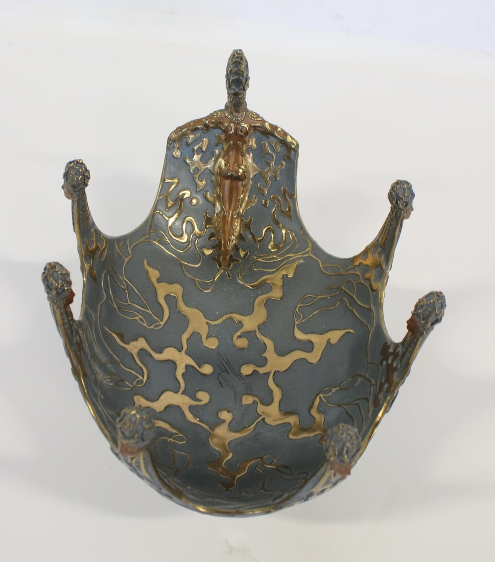 ROMAIN (Erte) De TIRTOFF ( US / RUSS1892 - 1990): Oceans 11,.Romain de Tirtoff (Russian/French, 1892-1990) Gilt and painted bronze bowl, signed, stamped "1987 CON KER D 291 of 395 ? From a Sarasota Fl estate . - Dimensions: 8 1/4 in. H, approx.