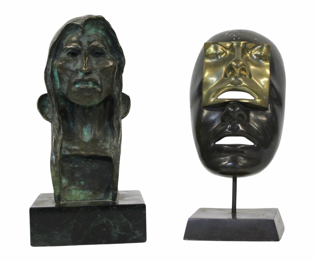 Vintage Patinated Bronze Bust & Mask On Stand (1 of 8)
