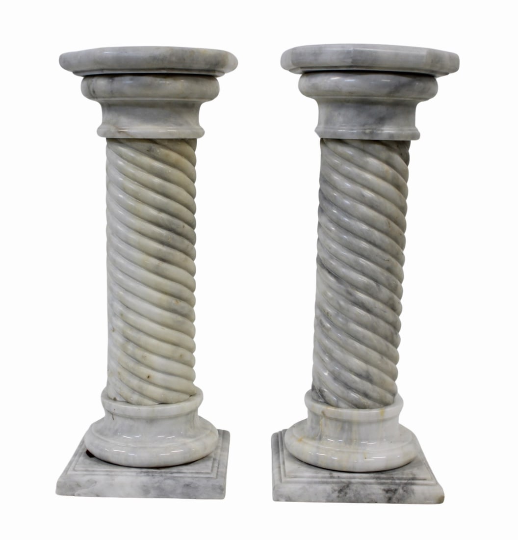 Vintage Pair of White Marble Pedestals. (1 of 9)