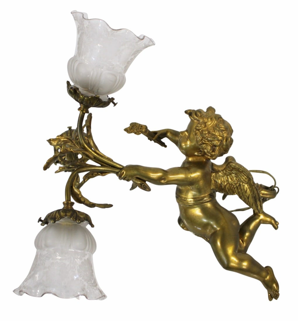 Antique Gilt Bronze Cherub Chandelier. (1 of 9)