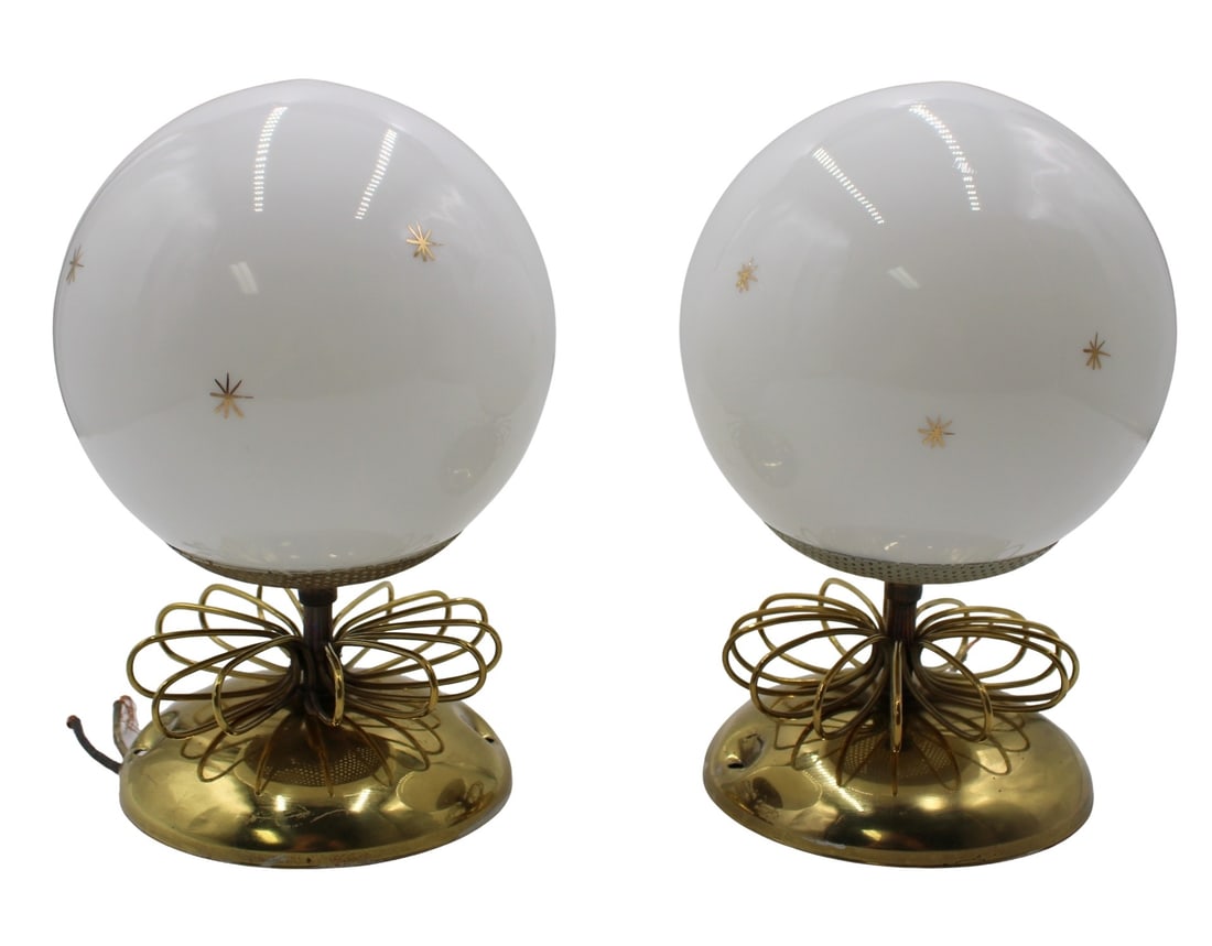 Midcentury Pr Of Gilt Metal Sconces With Milk (1 of 6)