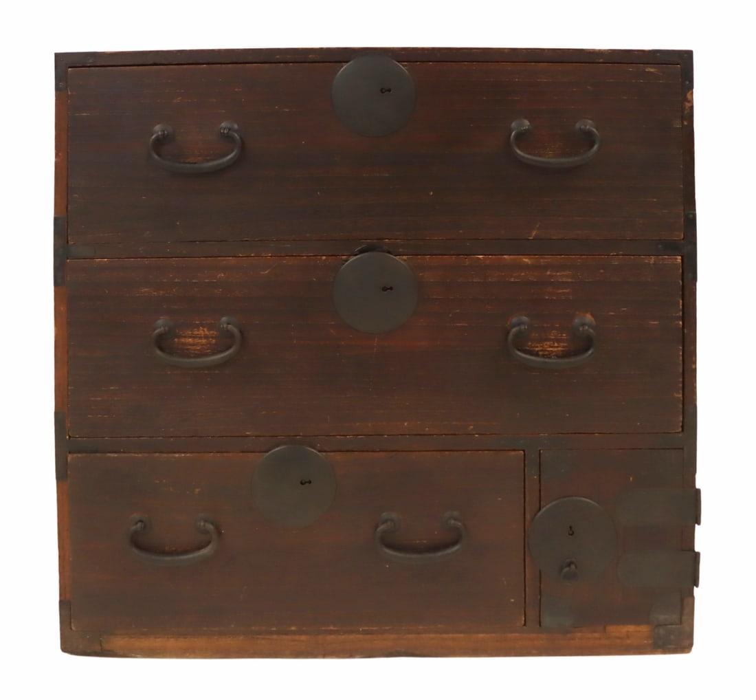 Antique Japanese Tansu Chest with Key.: From the estate of a long term resident of Tokyo. Dimensions: 31" x 32" x 16.5".