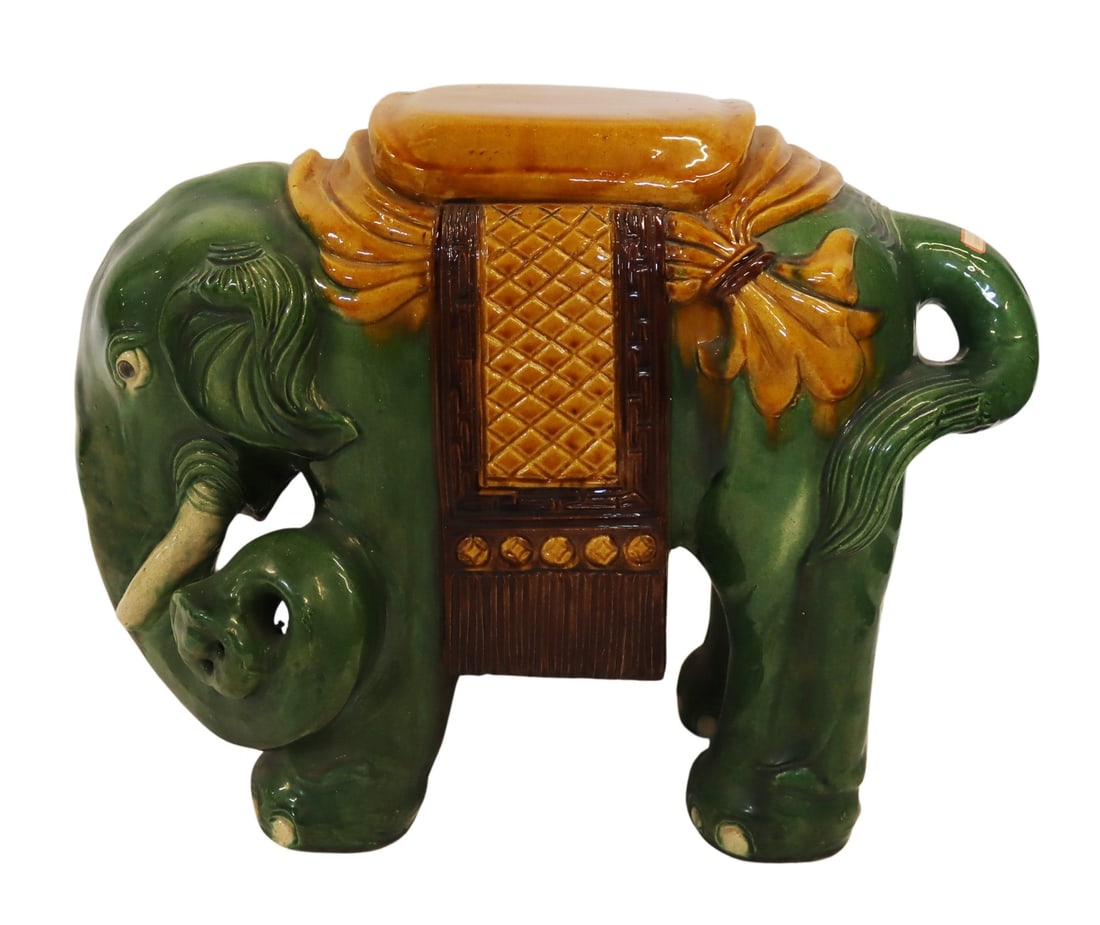 Chinese Enamel Decorated Elephant Garden Seat.: From a Manhattan, NY estate. Dimensions: garden seat measures approx. 16.25" h.