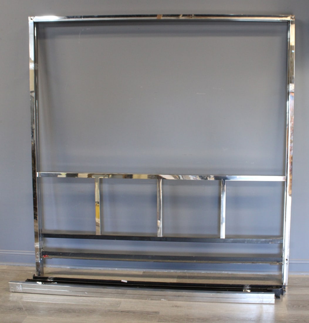 Midcentury Chrome Milo Baughman Style Bed: From a Westchester estate . - Dimensions: 84" x 82"