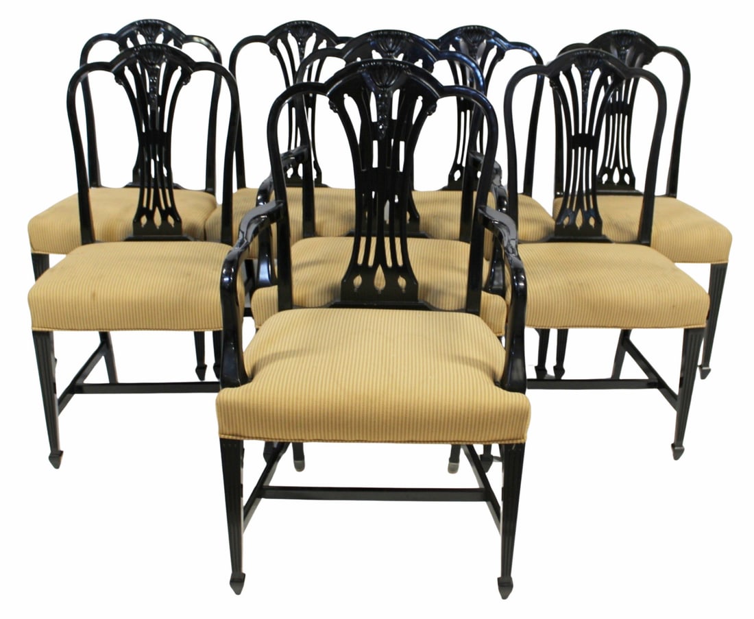 8 Vintage Lacquered Black Hepplewhite Style (1 of 8)