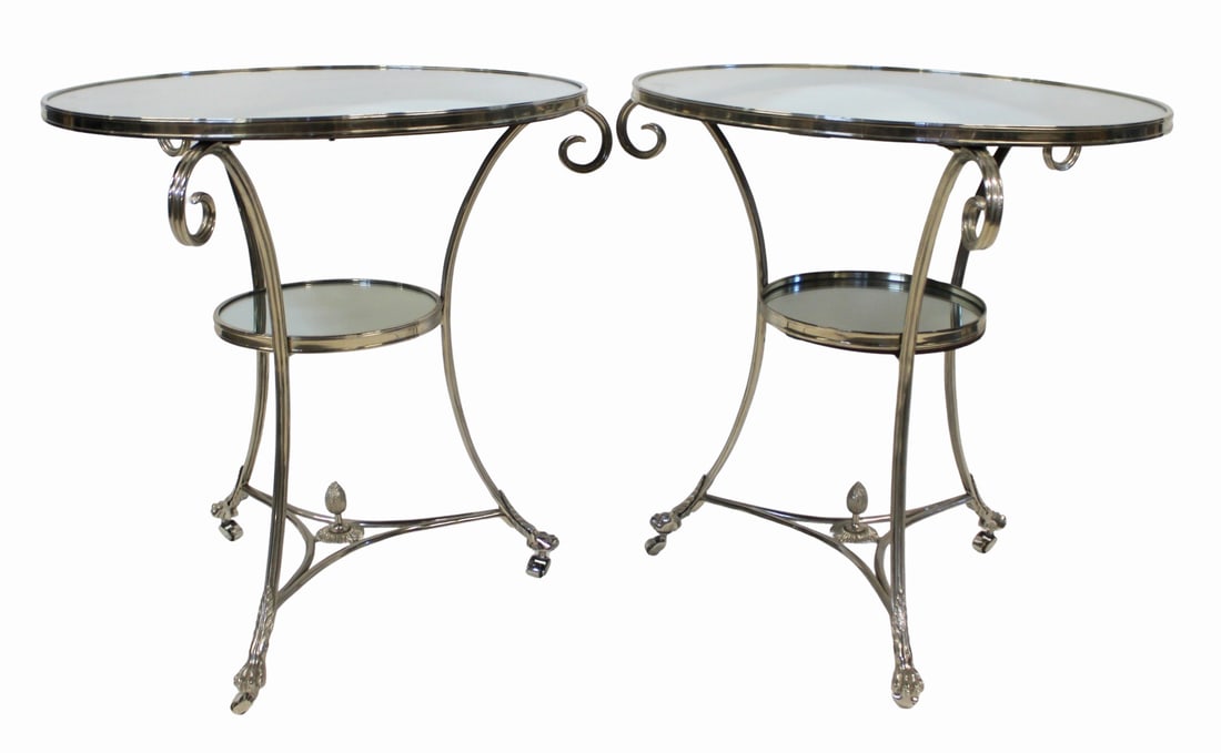 Pair of Polished Steel & Mirror Top Gueridon (1 of 7)