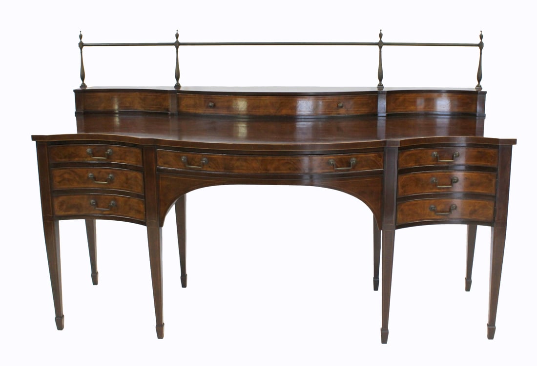 BAKER Federal Style Inlaid Mahogany Sideboard: From a Rye, NY estate. - Dimensions: 51" h x 78" w x 28" d.