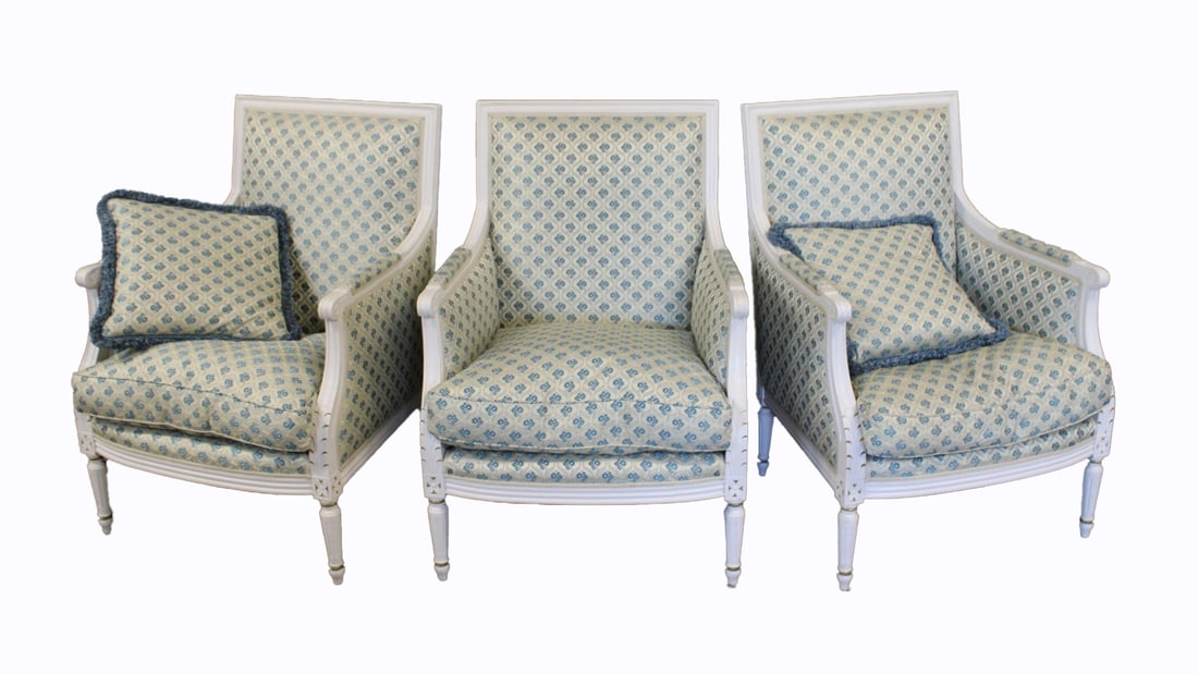 3 Quality Louis XV1 Painted & Upholstered Arm Chai (1 of 6)
