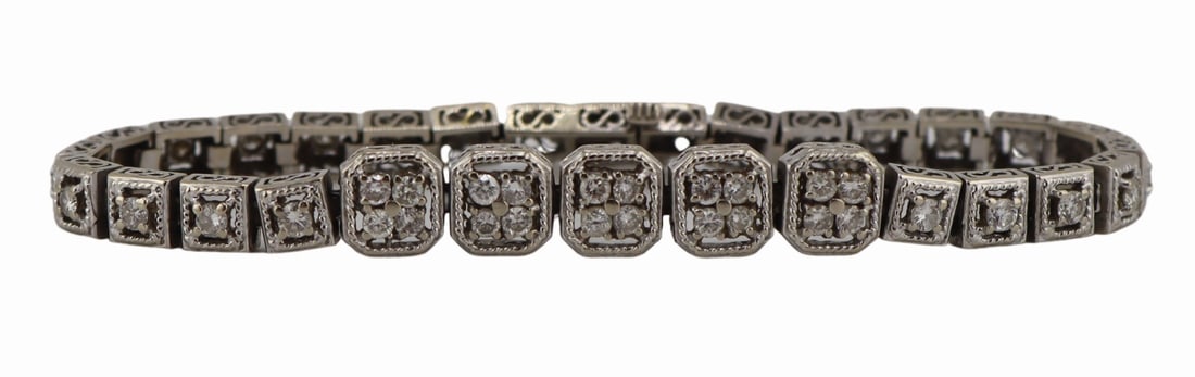 JEWELRY. 14kt Gold and Diamond Bracelet. (1 of 8)