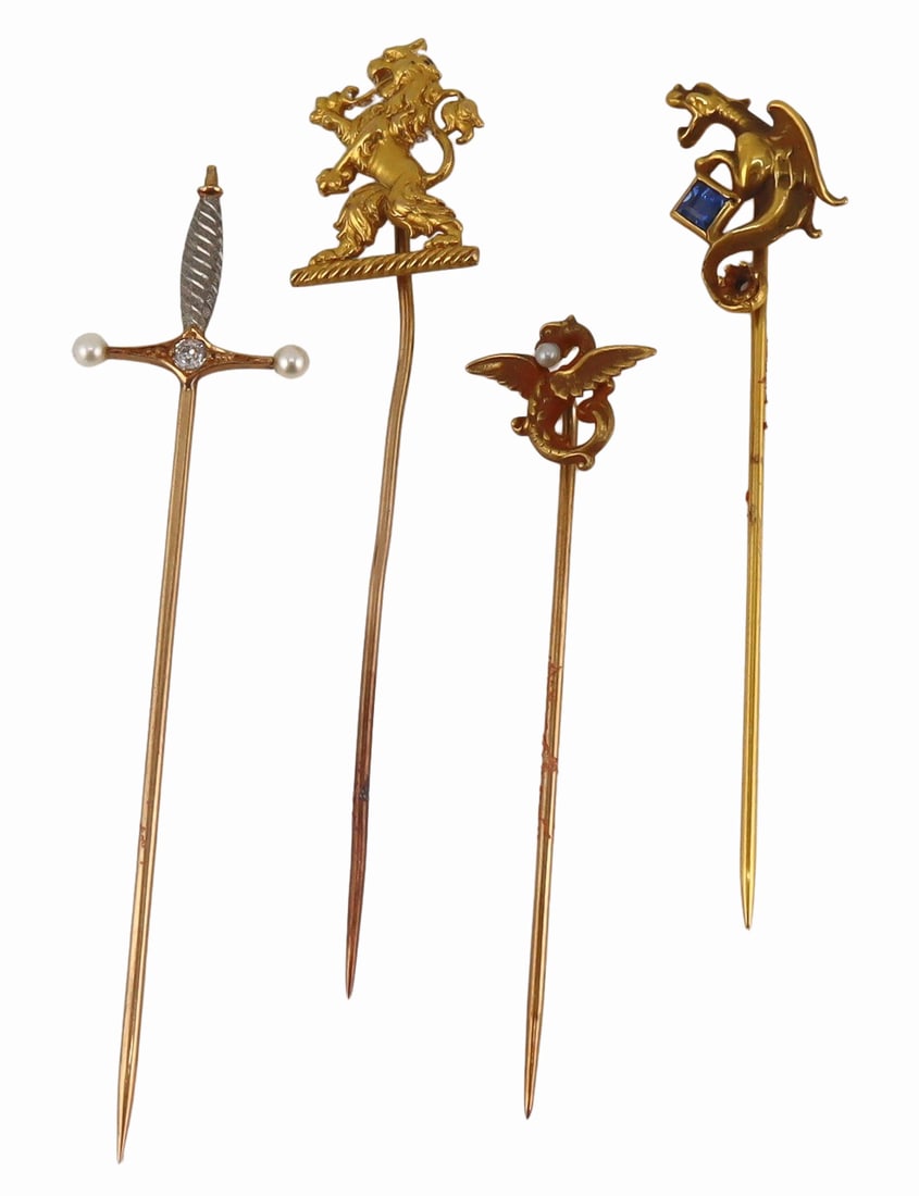 JEWELRY. (4) Mythical Beast or Sword Gold Stick (1 of 11)