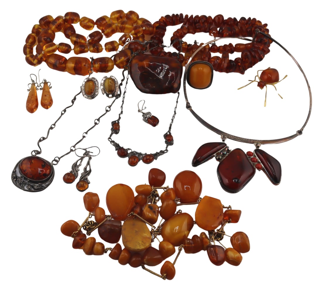 JEWELRY. Amber and Silver Jewelry Grouping. (1 of 17)
