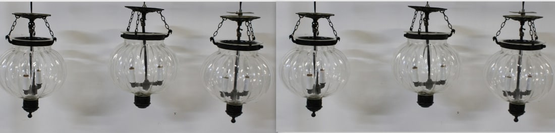 Set Of 6 Blown Bubble Glass Hurricane Pendants: Set of 6 blown glass pendants. From a Greenwich CT estate.