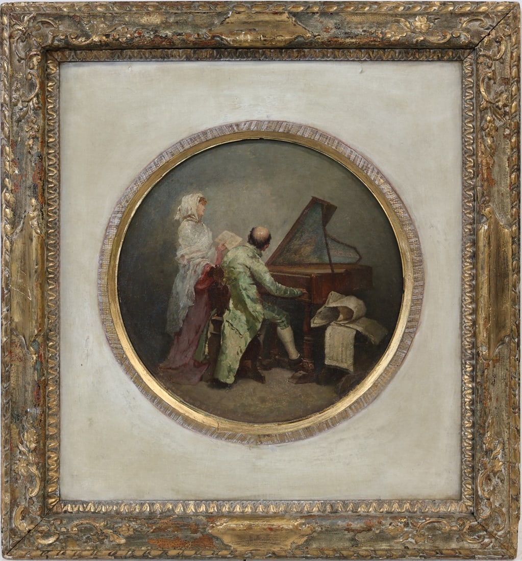 MOSE BIANCHI (ITALIAN, 1840-1904).: 'The Music Lesson'. Oil on canvas laid to canvas board. Unsigned Provenance: Baroness Wiedich-Graetz: Raydon Gallery, NYC. Property from a Mystic, CT estate. Dimensions: 20.50" h x 18.75" w.