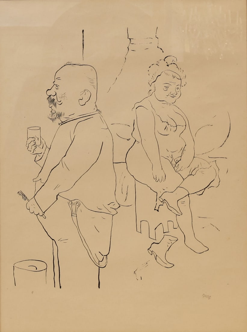 GEORGE GROSZ (GERMAN, 1893-1959).: 'Zue Hause' (At Home) [Pappi und Mammi]. 1922. Lithograph on paper. Signed and numbered '9' lower margins in pencil. Property from a Mystic, CT estate. Dimensions: Sight size: 23.25" h x 17.50&qu