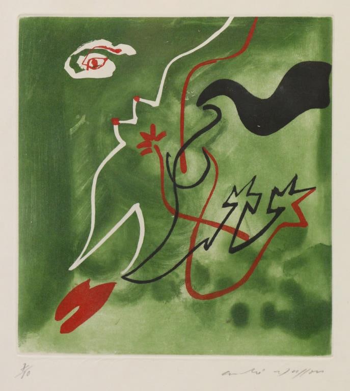 ANDRE MASON (FRENCH, 1896-1987).: 'Untitled' (from Album A). Aquatint on paper. Signed and numbered 7/10 lower margins in pencil. Provenance: Judith Goldberg Gallery, NYC, Museum of Modern Art, New York, Art Lending Service. From a Wh