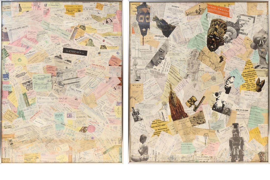 VINCENT SMITH (AFRICAN-AMERICAN, 1929-2003) [2].: Two Works: (i) 'Journey to the Source, II'. 1974. Collage. Signed lower right. Provenance: Larcada Gallery, NYC. (ii) 'Journey to the Source, #1'. 1973. Collage. Signed lower right. Property of a New