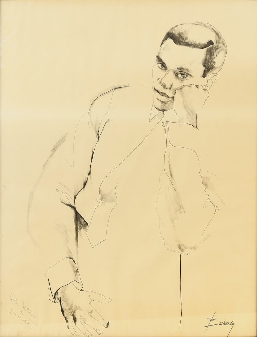 DON BACHARDY (AMERICAN, b. 1934).: Portrait of Arthur Mitchell (1934-2018). Pen and Ink on paper. Signed lower right. Sitter and date lower left. Provenance: Banfer Gallery, NYC. From a New Rochelle, NY estate. Dimensions: 29.25"
