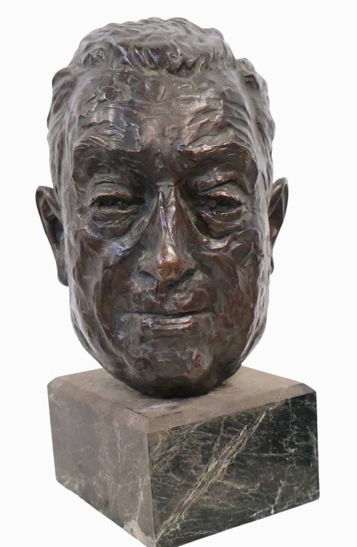 ALDER SIGNED BRONZE BUST (20TH CENTURY).: Bust of a Gentleman. 1955. Bronze. Signed and dated on reverse. Could be Alder or Alper. From a Hartsdale. NY estate. Dimensions: Bust only 11.25" h x 9" w x 6.25" d; w/base 15" h.