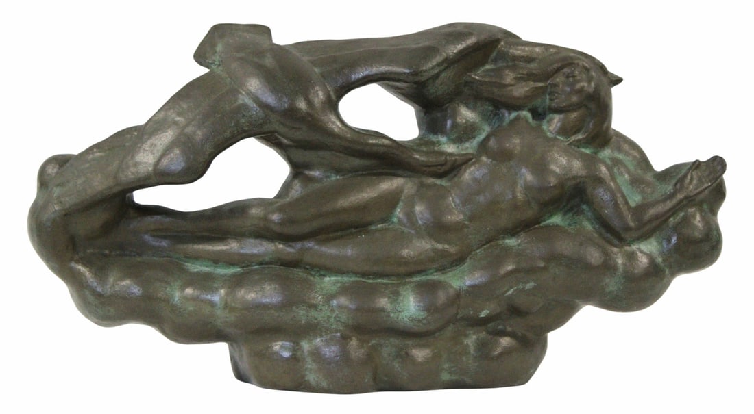 WHEELER WILLIAMS ( USA 1897 - 1972 ): Leda & the Swan patinated bronze sculpture signed and dated on the base. From a Flushing, Queens estate. - Dimensions: 11" h x 21.5" w.