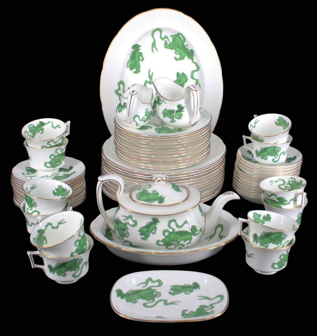 Wedgwood Chinese Tigers China Service.: to include the following: 12 Dinner Plates (10.75"d), 13 Plates (6"d), 11 Plates (8.50"d),1 Platter (15.50" x 12"), 1 serving bowl (11"), 1 Serving Plate (7.25"), 1