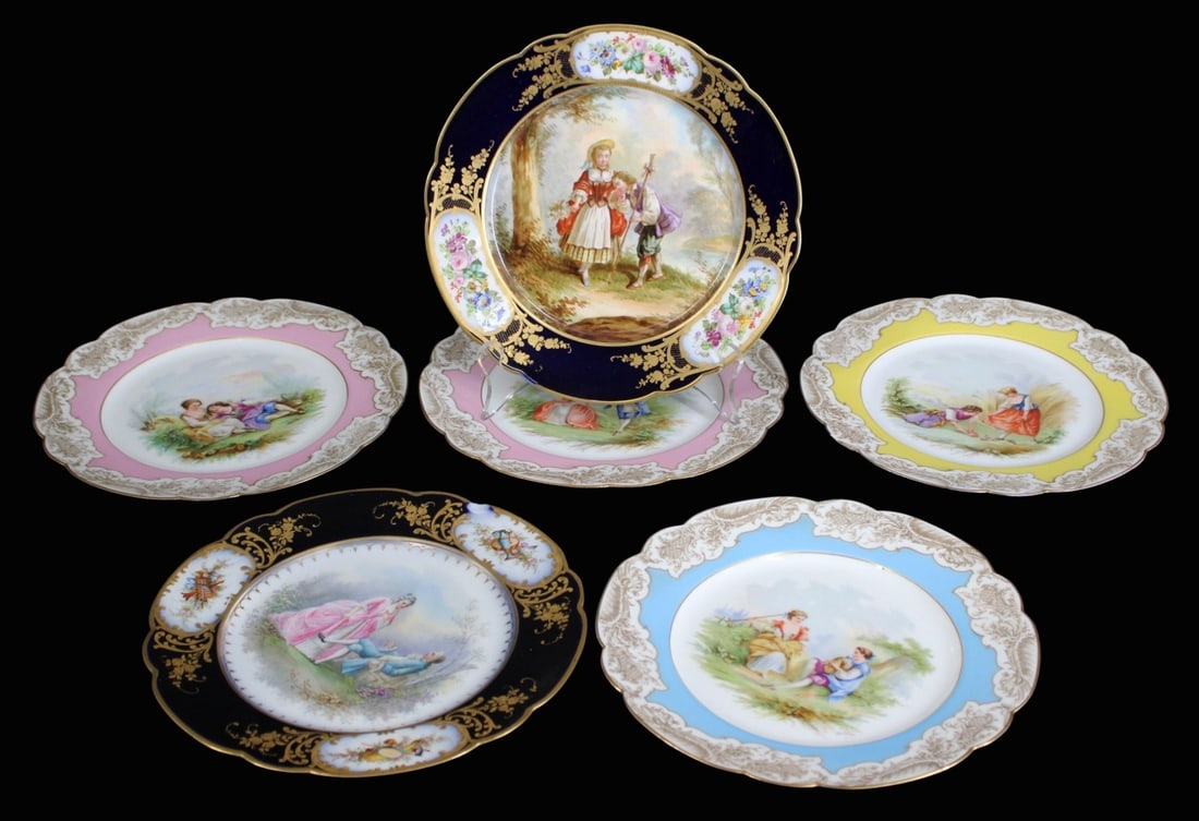 6 SEVRES Porcelain Plates.: To include 6 plates (9.5"). From a Garden City LI estate.