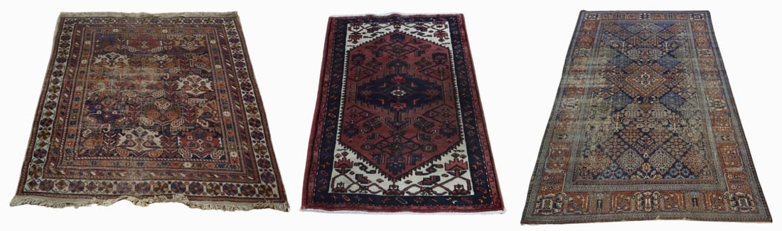3 Antique And Finely Hand Knotted Area Carpets: From a Greenwich CT estate. - Dimensions: 4ft 9" x 4ft & 5ft x 3ft 2"